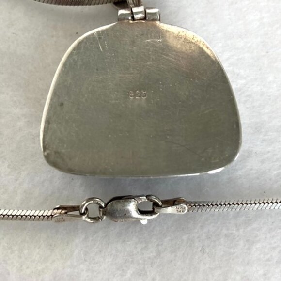 Sterling Silver 925 1.66" Sodalite Hinged Pendant Necklace 18" Snake Chain 24g - Picture 9 of 16